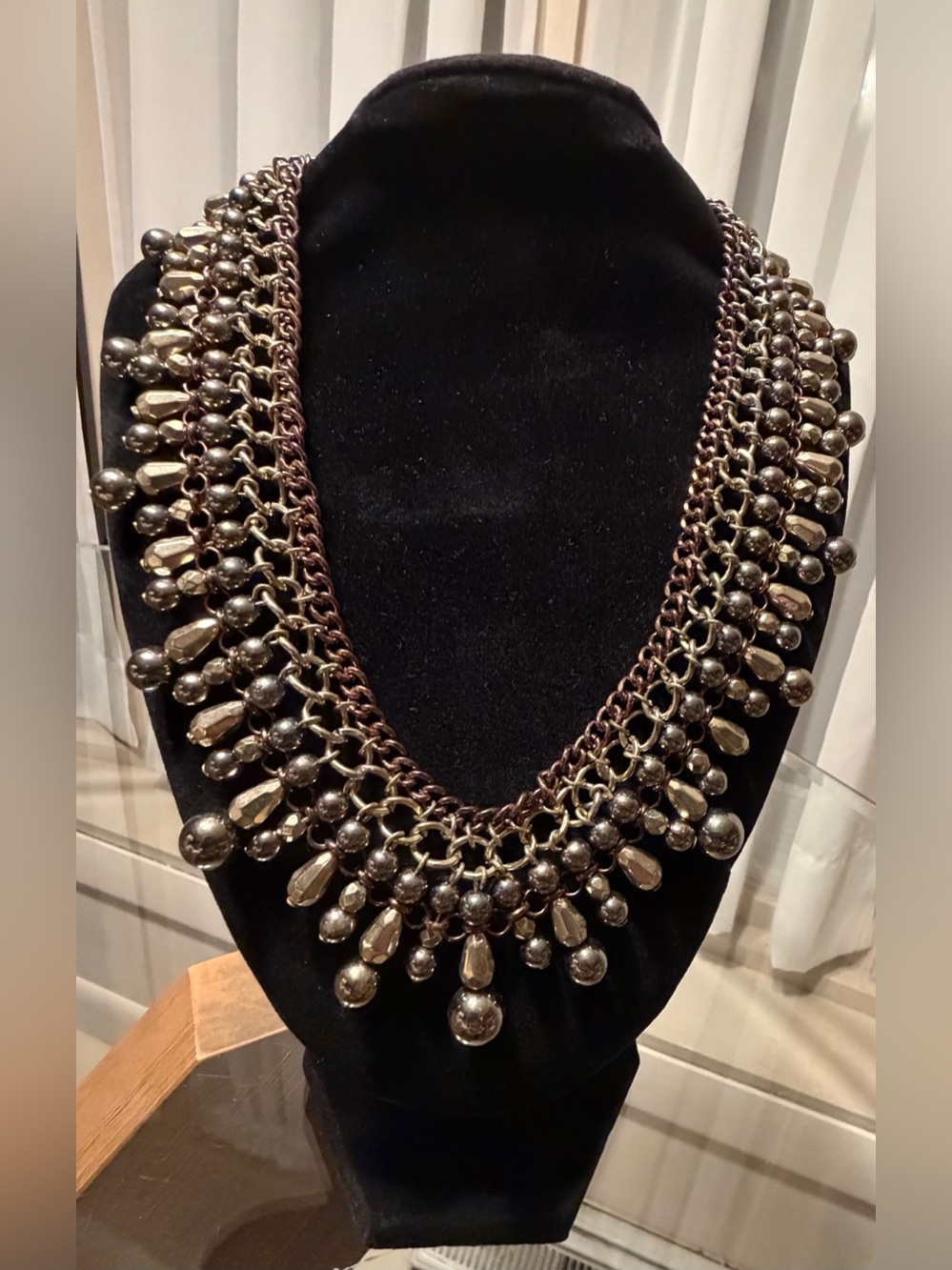 Statement Beaded Fringe Necklace in Mixed Metal